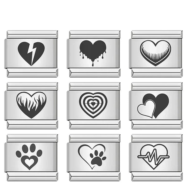 Stainless Steel Heart Italian Charm - 9 Options