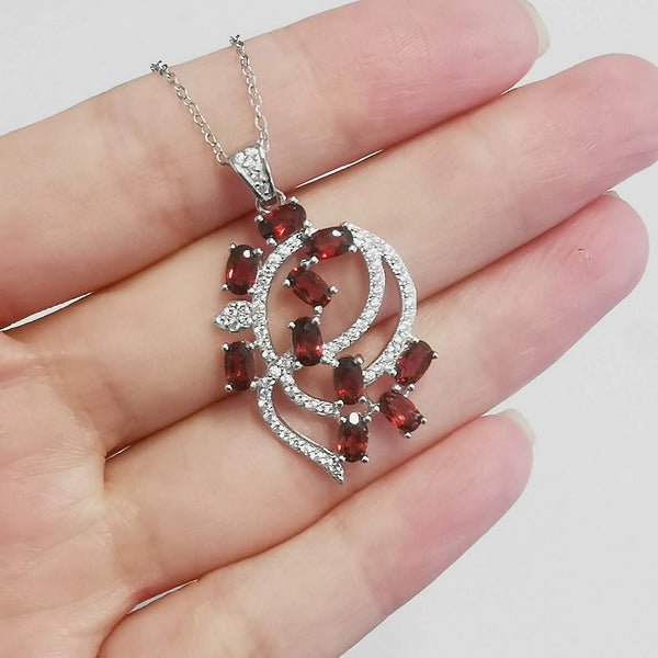 925 Sterling Silver Flourish Garnet Necklace