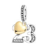 925 Sterling Silver CZ Number Heart Hanging Charm - 24 Options