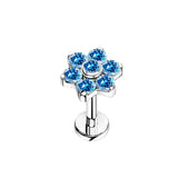Titanium Blue Flower Zirconia Ear Stud Body Jewellery - 11 Sizes