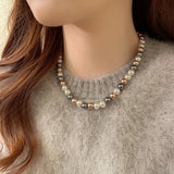 Fashion Mixed Colour Simulated Pearl Beaded Necklace - 3 Options