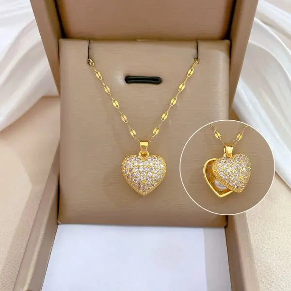 Stainless Steel Gold Plated Hidden Heart Necklace