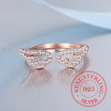 925 Sterling Silver CZ Angel Wing Open Ring - 3 Colours