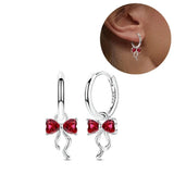925 Sterling Silver Red Bow Matching Necklace Ring Earrings