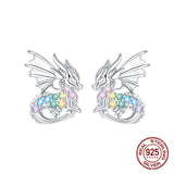 925 Sterling Silver Cute Colourful CZ Dragon Studs