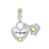 925 Sterling Silver Birthstone Heart Crown Hanging Charm - 12 options