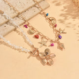 Fashion 2pc Gold Coloured Chunky Flower Sea Themed Necklace