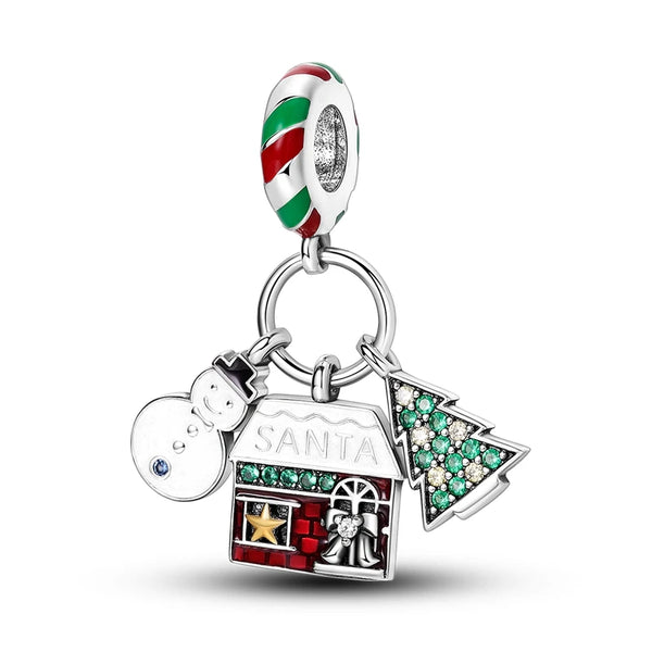 925 Sterling Silver Santas Grotto/Snowman/Tree Charm