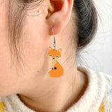 Orange And Red Fox Acrylic Drop Earrings