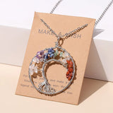 Stainless Steel Fashion Natural Crystal Seven Chakras Stone Tree Of Life Pendant Necklace - 5 Options