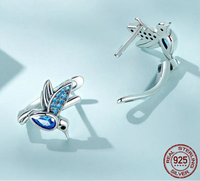 925 Sterling Silver Blue Hummingbird Earrings