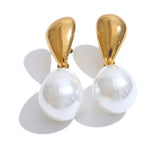 Stainless Steel Simulated Pearl Geometric Drop Earrings - 2 Options