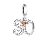 925 Sterling Silver Number Rose Hanging Charm - 10 Options