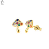 925 Sterling Silver Gold Plated Crystal Mushroom Stud Earrings - 2 Options