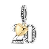 925 Sterling Silver CZ Number Heart Hanging Charm - 24 Options