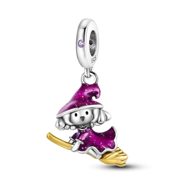 925 Sterling Silver Witch on a Broomstick Charm