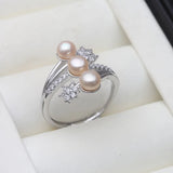 925 Sterling Silver Triple Pearl Adjustable Ring - 4 Options