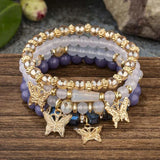 4Pcs Butterfly Beaded Bracelet Set - 7 Colours