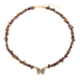 Butterfly Crystal and Stone Chip Necklace - 12 Colours