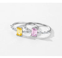 925 Sterling Silver Emerald Cut Pink or Yellow CZ Ring