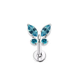 Titanium Blue Butterfly Zirconia Ear Stud Body Jewellery - 11 Sizes