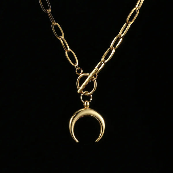 Stainless Steel Crescent Half Moon Necklace - 2 Options