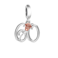 925 Sterling Silver Number Rose Hanging Charm - 10 Options