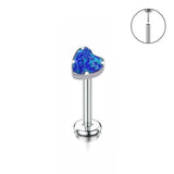 Titanium Heart Opal Body Piercing Stud - 4 Colours - 7 Sizes