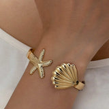 Stainless Steel Chunky Shell/Starfish Open Bracelet - 2 Colours