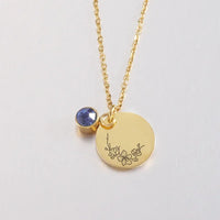 Stainless Steel Birth Month Floral Disc Necklace - 3 Colours - 12 Options