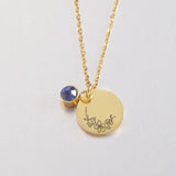 Stainless Steel Birth Month Floral Disc Necklace - 3 Colours - 12 Options