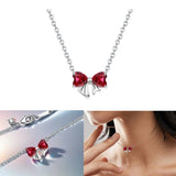 925 Sterling Silver Red Bow Matching Necklace Ring Earrings