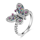 925 Sterling Silver Colourful Butterfly Ring