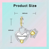 925 Sterling Silver Birthstone Heart Crown Hanging Charm - 12 options