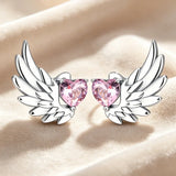 925 Sterling Silver Wing Pink Heart Earrings