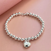 925 Sterling Silver Beaded Heart Bracelet