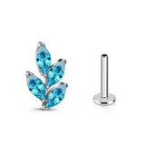 Titanium Blue Leaf Zirconia Ear Stud Body Jewellery - 11 Sizes
