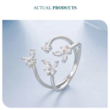 925 Sterling Silver Multi Layer Butterfly Open Ring