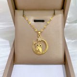 Stainless Steel Crescent Moon/Owl CZ Necklace