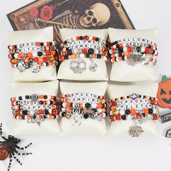 4Pcs Halloween Clay Beaded Bracelet Set - 6 Options