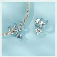 925 Sterling Silver Twisted Stars Hanging Heart Charm
