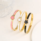 Stainless Steel Enamel Flower Gold Colour Bangle - 6 Colours