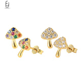 925 Sterling Silver Gold Plated Crystal Mushroom Stud Earrings - 2 Options