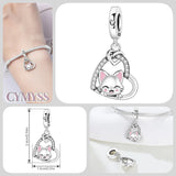 925 Sterling Silver Cute Cat Heart Hanging Charm