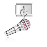 Stainless Steel Pink CZ Microphone Hanging Italian Charm