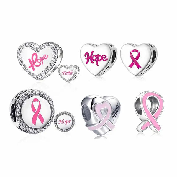 925 Sterling Silver Pink Ribbon/Hope Charm - 5 Options