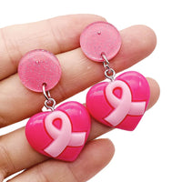 Fashion Pink Heart Ribbon Drop Earrings - 2 Options