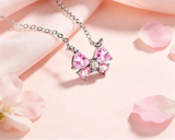 925 Sterling Silver Sweet Pink Bow CZ Necklace