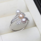 925 Sterling Silver Triple Pearl Adjustable Ring - 4 Options