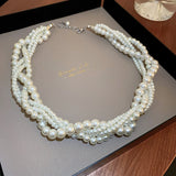 Fashion Plaited Pearl Choker Necklace